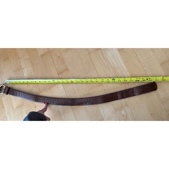 VTG Liz Claiborne Brown Leather Belt Croc Brass Retro Buckle 1” Wide M - Picture 3 of 4